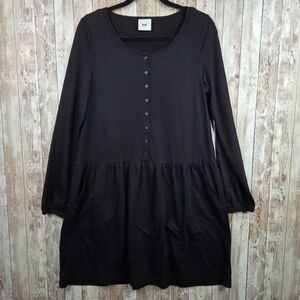 ML Mamalicious Nursing Maternity Dress Black Long Sleeve Button Front Size Large